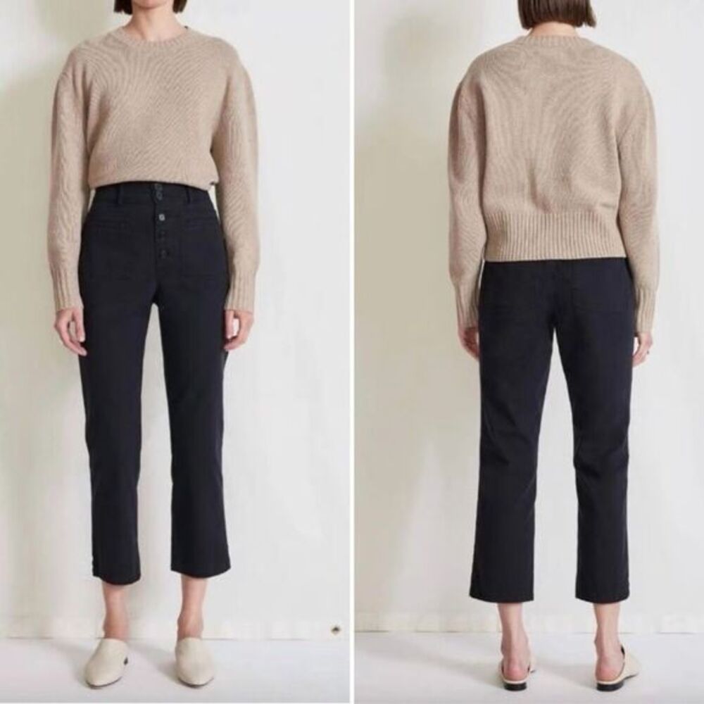 Apiece Apart Marston Slim Kick Flare Cotton Twill Pant in Black Size 4